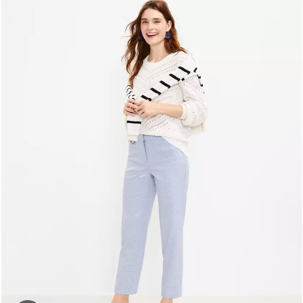 LOFT Houndstooth Button Pocket Slim Pants | Work Chic Trousers | Size 8